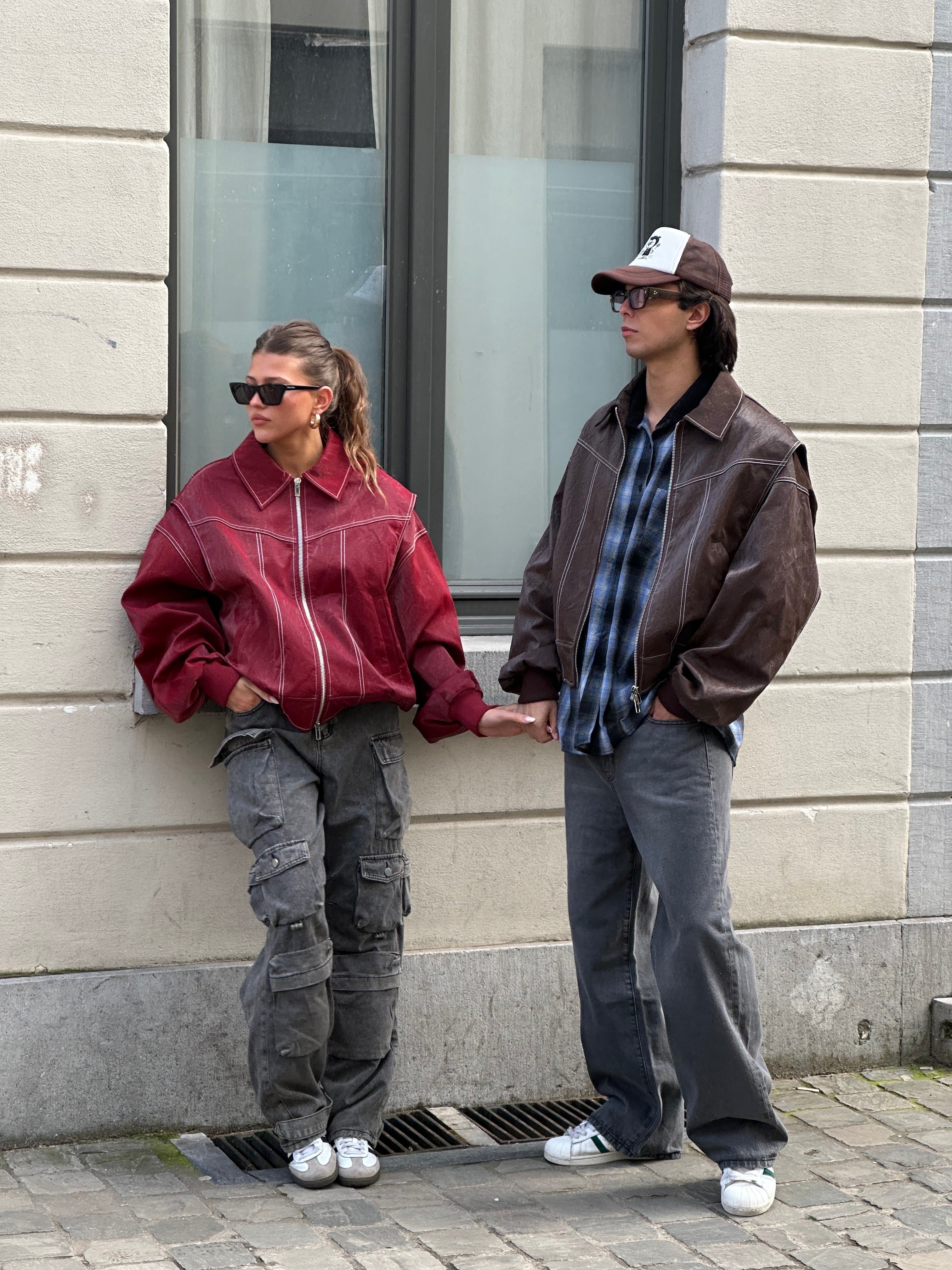 Oversized Contrast Stitch Jacket Red